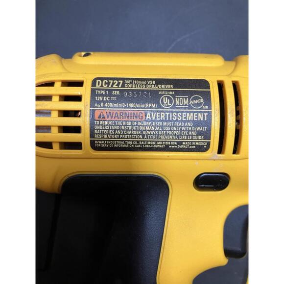 DeWalt DC727 Cordless Drill/Driver With  Charger , Bits, And Case - Picture 3 of 12